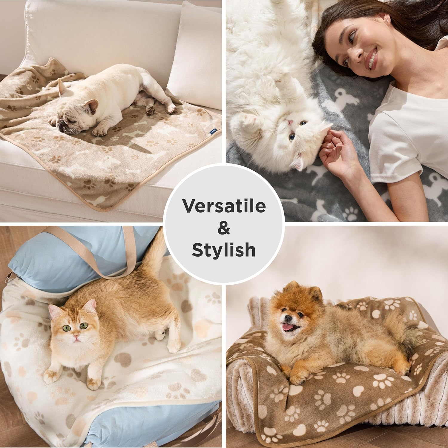Detalle de Bedsure 3 Pack Fleece Puppy Blankets (XS 58x41cm) – Soft, Washable, Portable Grey/Brown/Blue