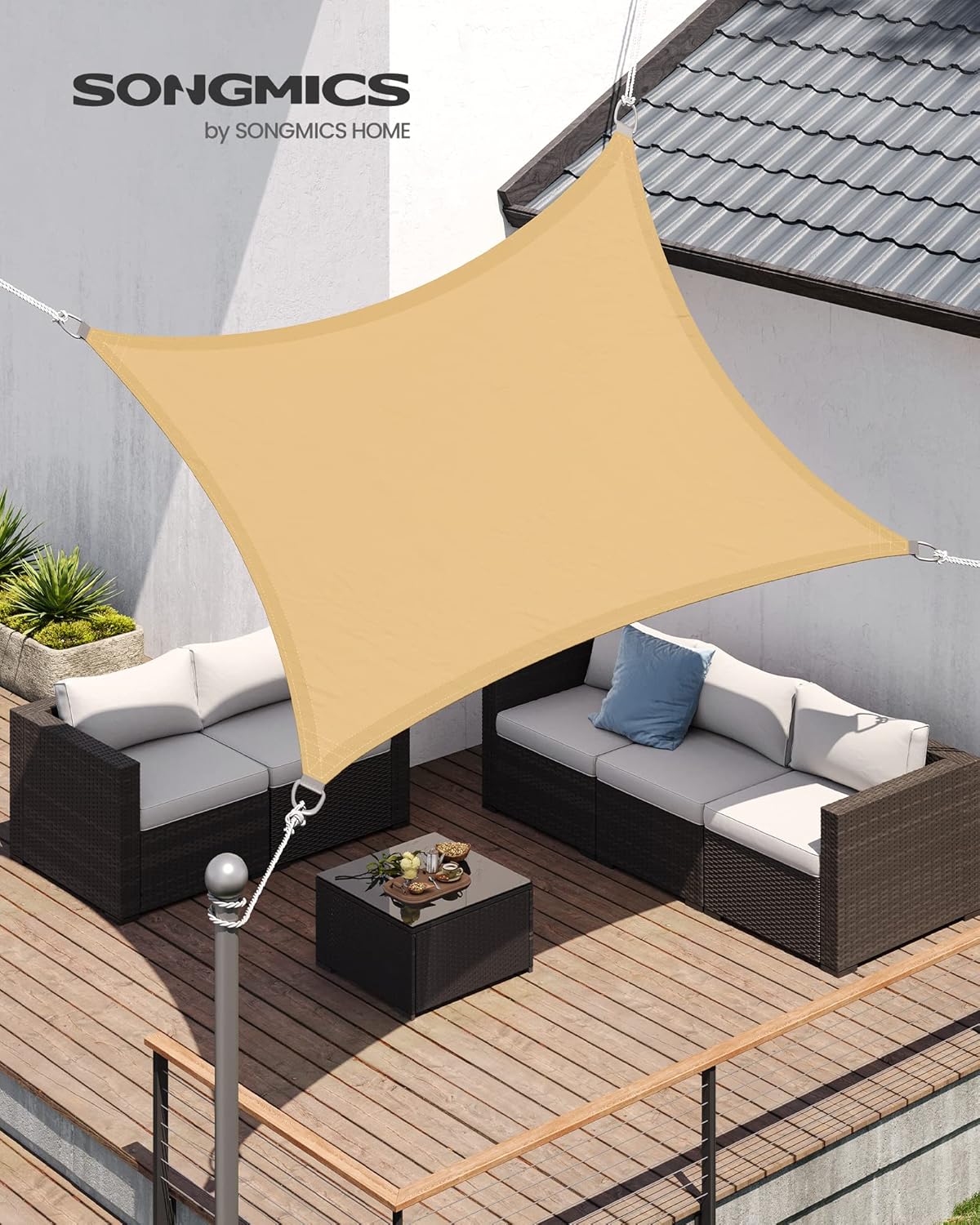 Thumbnail 1 de SONGMICS GSH23EY Sonnensegel 2 x 3 m wasserdicht (UV-Schutz 93%, Wassersäule 665 mm) für Terrasse, Garten & Balkon