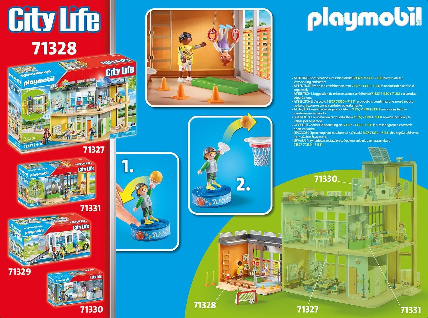 Detalle 2 de PLAYMOBIL City Life 71328 Anbau Turnhalle – 72-teiliges Sportset mit Basketballkorb, Fußballtor und mehr
