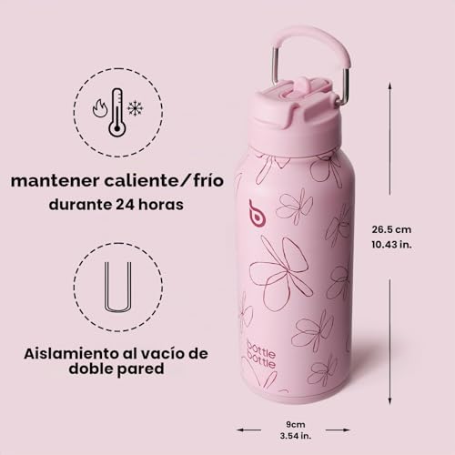 Detalle de BOTTLE BOTTLE Botella isotérmica con pastillero 900 ml — rosa, tapa doble y asa