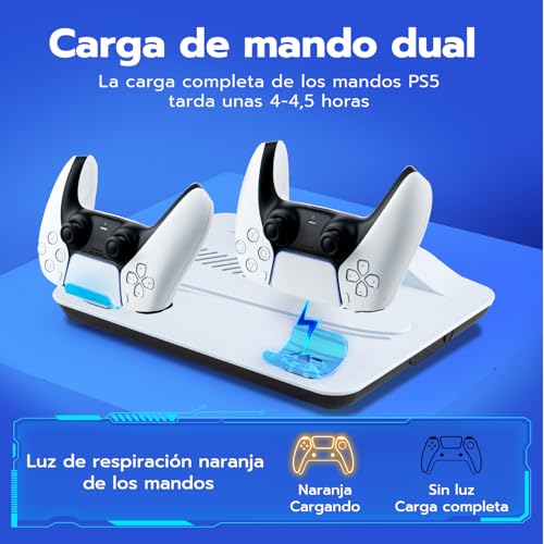 Detalle de Mcbazel Base de Carga y Refrigeración para PS5/PS5 Pro: estación con 3 ventiladores, carga de mandos y iluminación LED (Blanco)