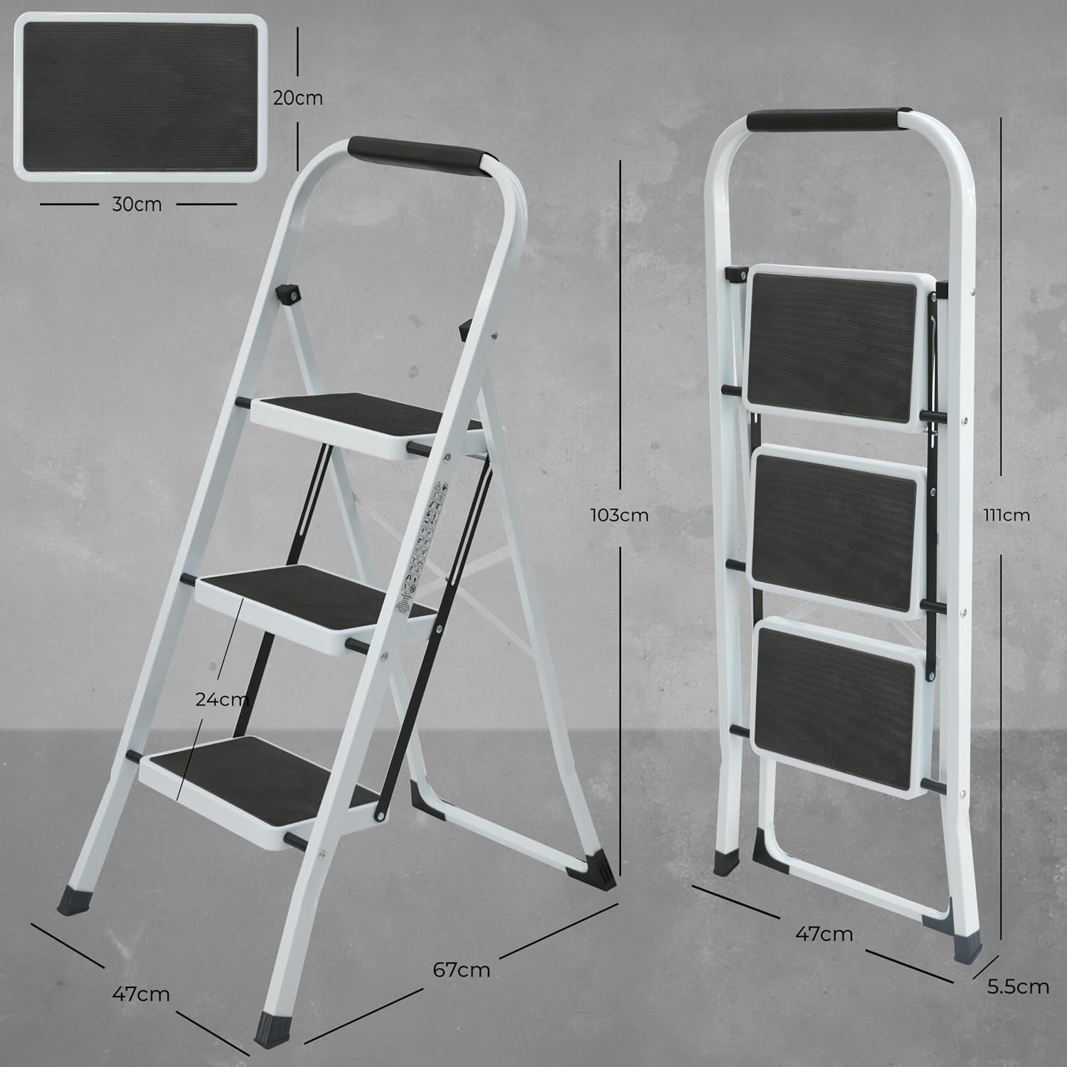 Thumbnail 2 de UZIRO Escalera plegable 3 peldaños