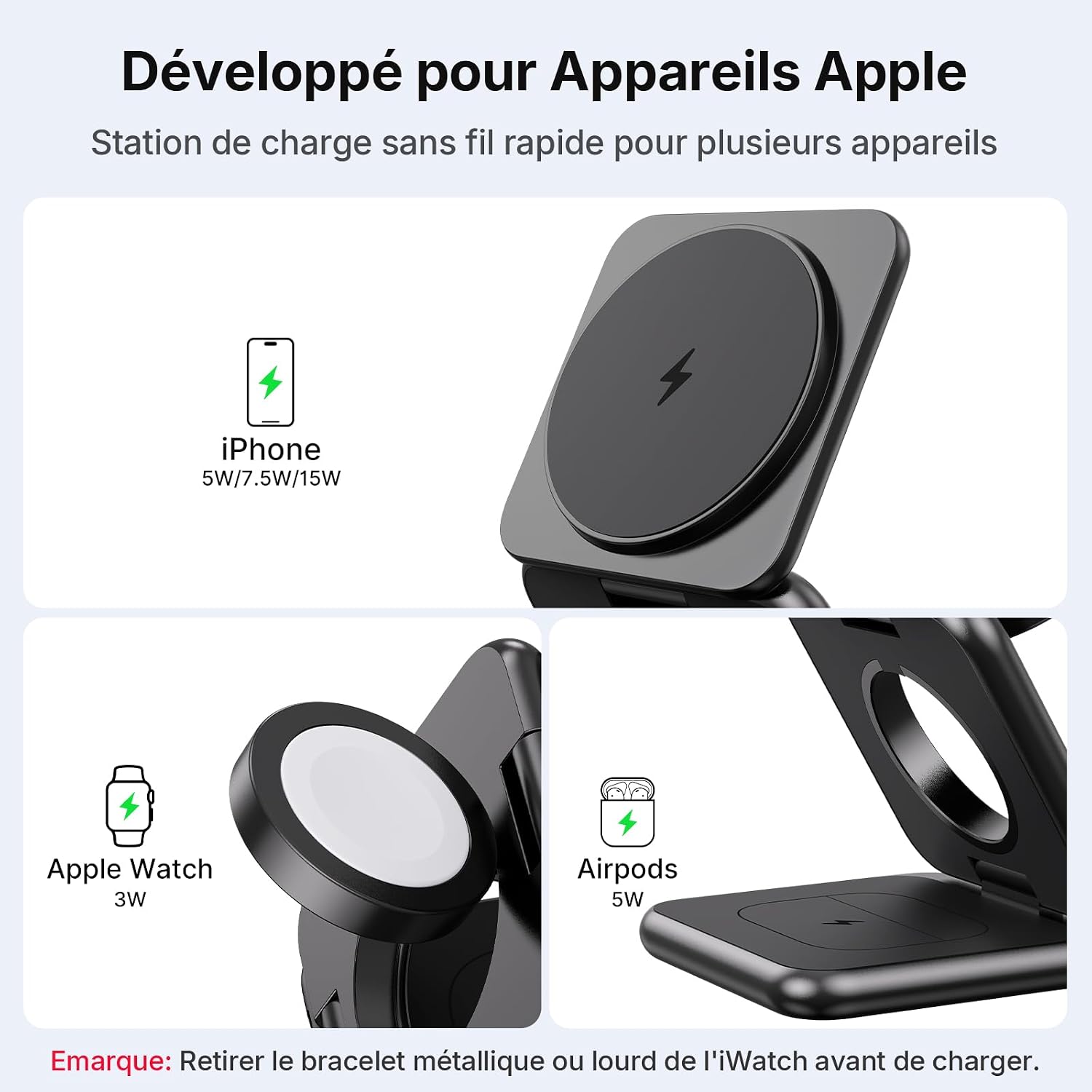 Detalle de Chargeur Induction 3 en 1 Alilong – Aimanté, Alliance Zinc et Voyage Noir