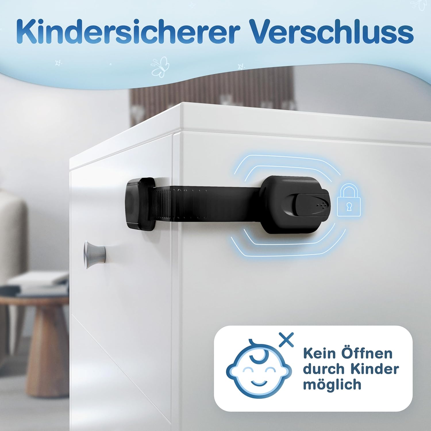 Detalle de ADLERSFELD 10x Kindersicherung Schrank – mit 3M Kleber, rückstandsfrei entfernbar, BPA-frei