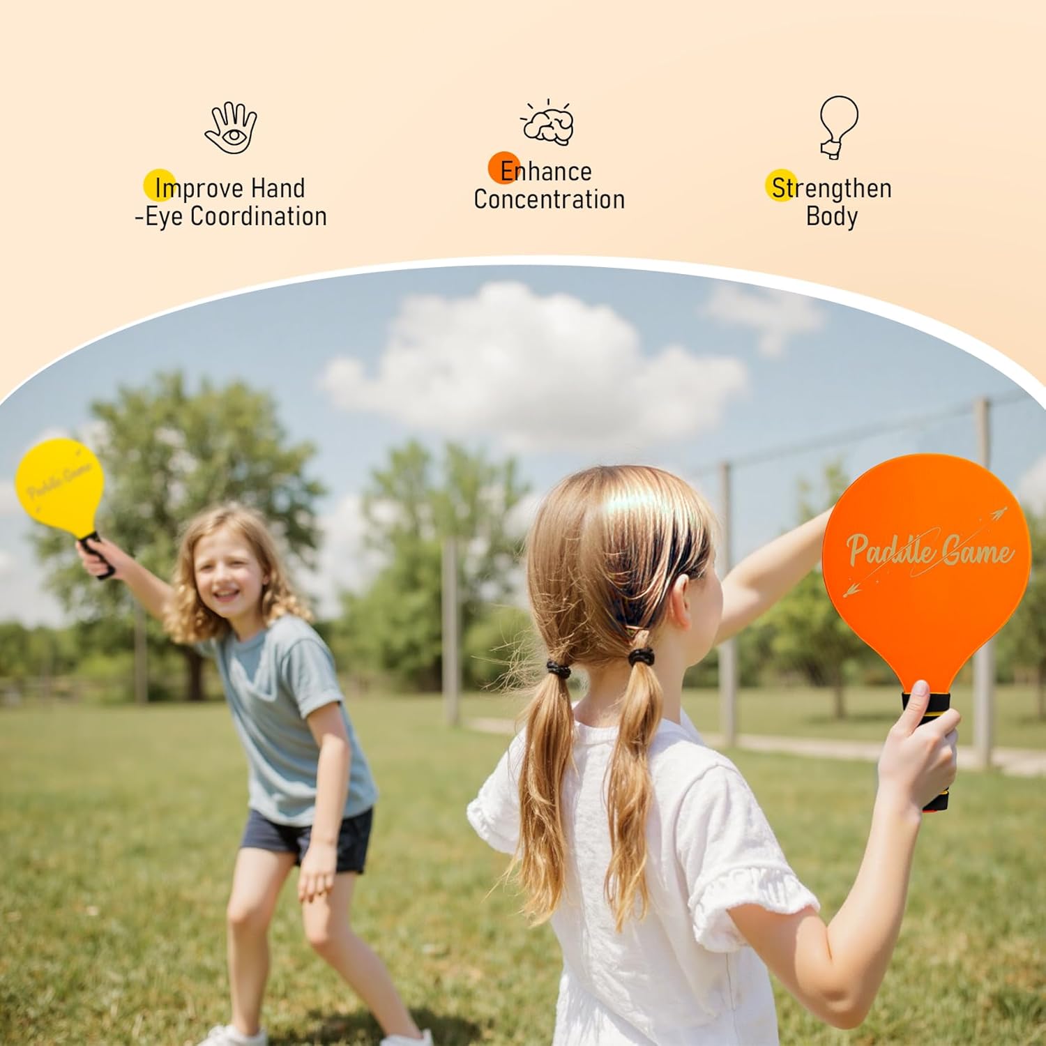 Thumbnail 1 de INPODAK Beach Bat and Ball Set – Kids Wooden Paddle Ball Racket Game (2 paddles, 4 birdies, 2 balls)