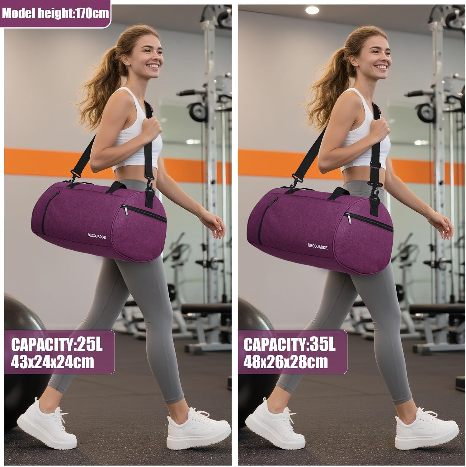 Thumbnail 6 de BECOJADDE 35L Sporttasche Damen & Herren – multifunktionale Reisetasche mit Schuhfach & Nassfach, wasserdichtes Handgepäck-Upgrade in Lila