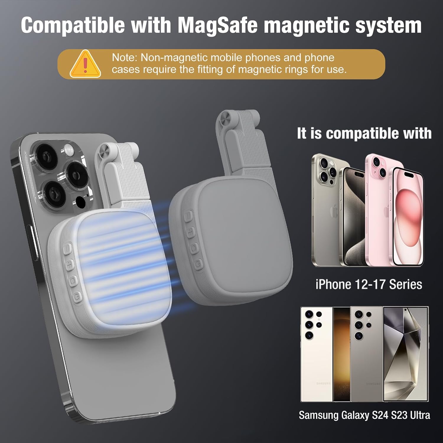 Thumbnail 3 de Magnetic Selfie Light for Phone with Mirror – 3 Temp (3500K/4500K/6500K), 45 LED, CRI95+, 360° Rotatable, MagSafe compatible