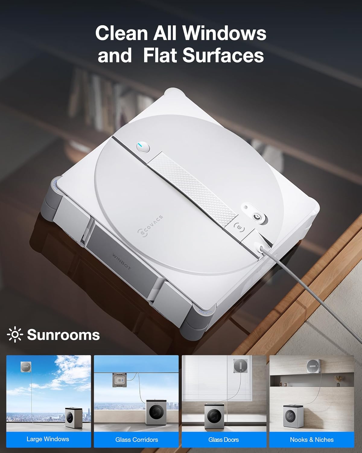 Detalle 2 de ECOVACS WINBOT W3 Omni robot window cleaner with auto-cleaning station and WIN-SLAM 5.0 navigation