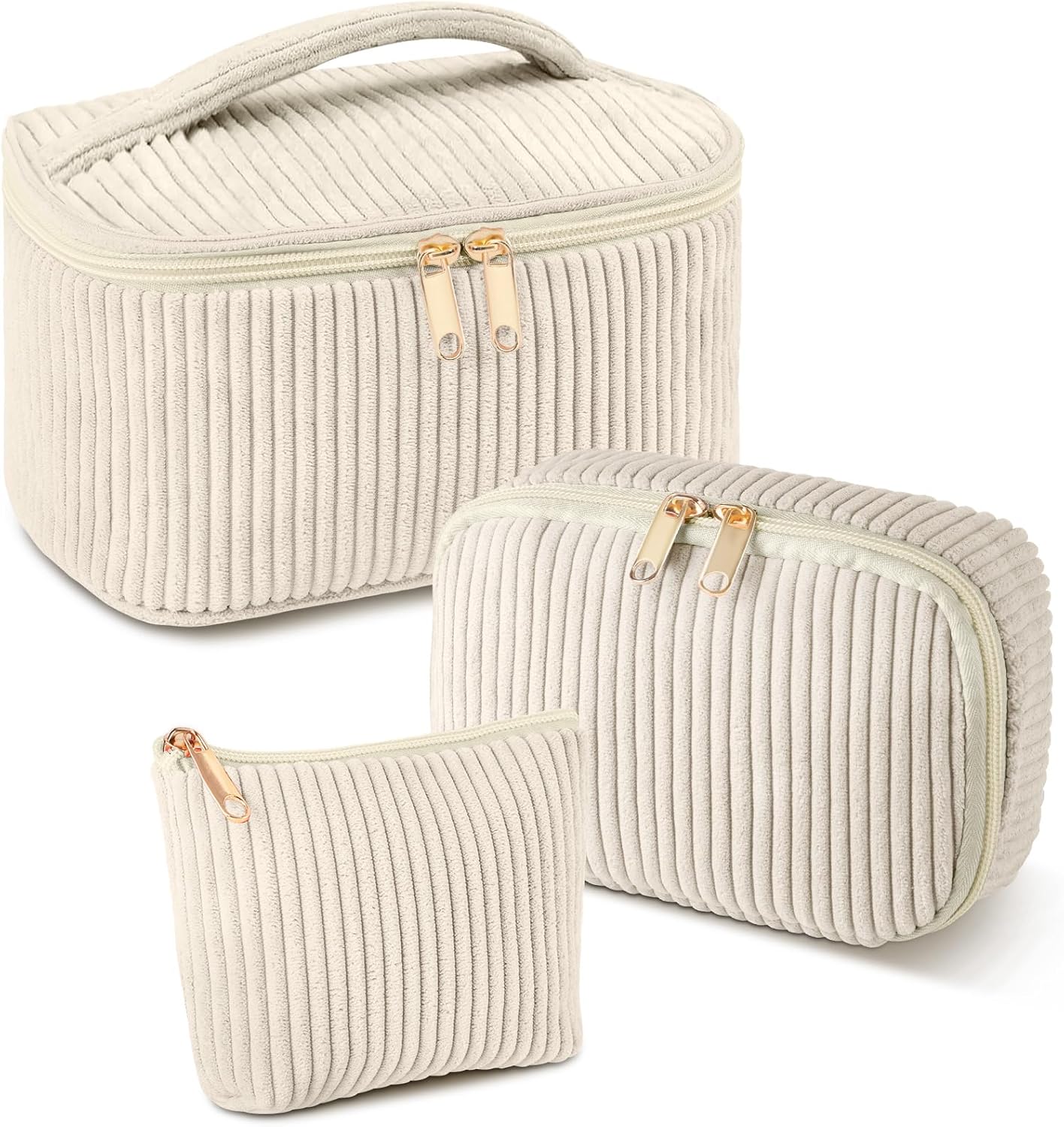 Detalle de Aucuu Trousse de Maquillage en Velours Côtelé – Lot de 3, 3 Tailles