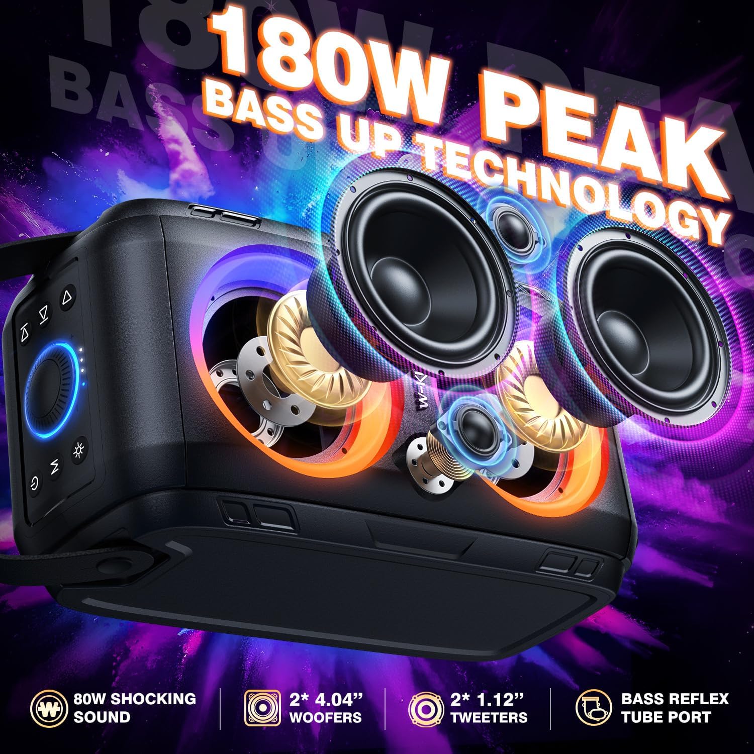 Thumbnail 1 de W-KING T9-2 enceinte Bluetooth puissante 180W max, 105 dB, IPX5 et autonomie jusqu’à 24h