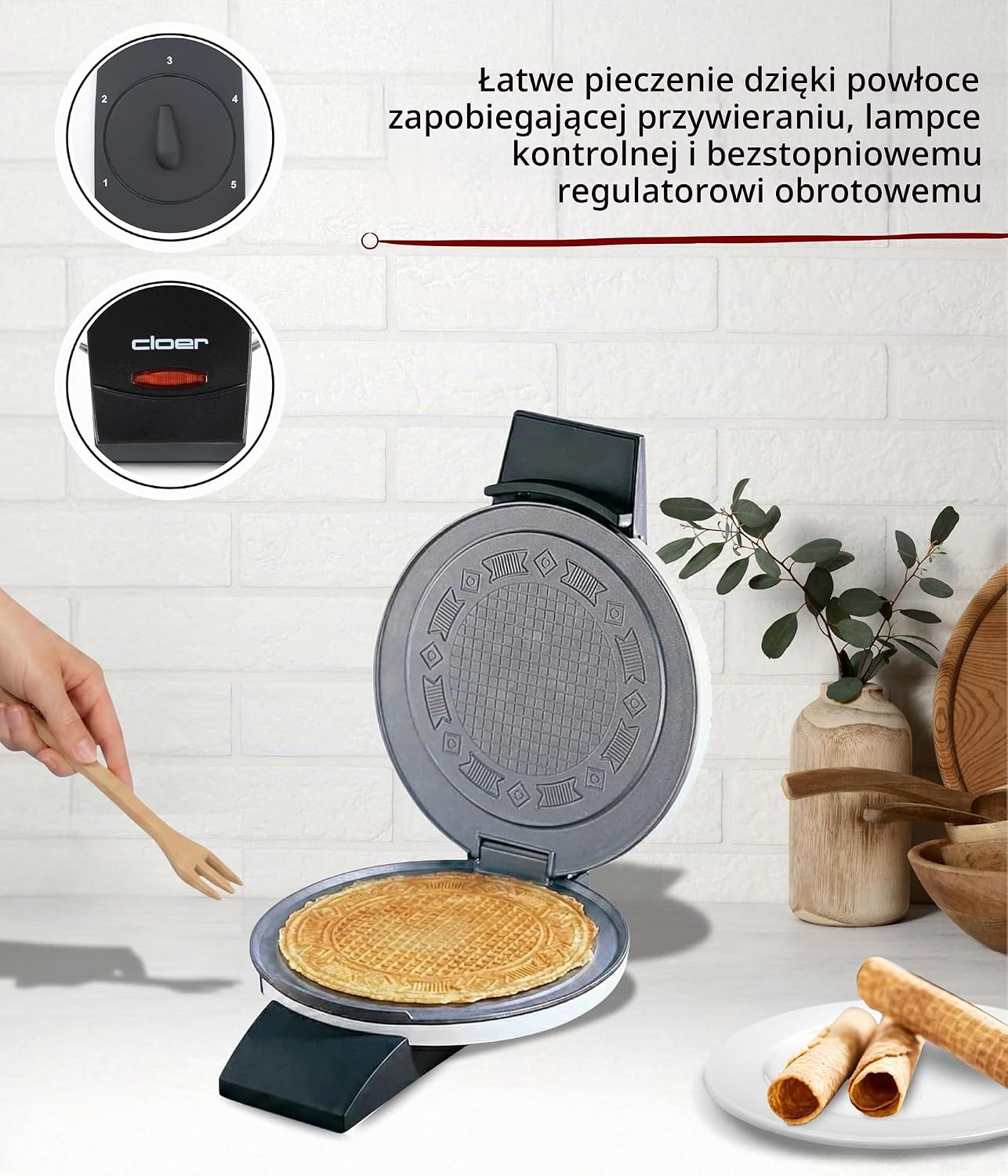 Thumbnail 2 de Cloer 261 gofrownica do cienkich rożków, 800 W, regulacja przypieczenia