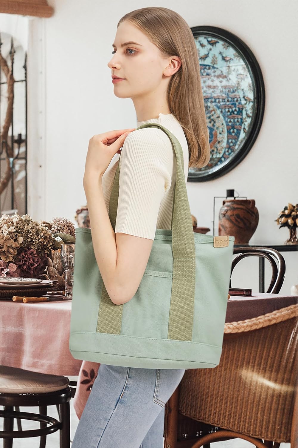 Detalle de TeeYee Damen Mittelgroß Canvas Satchel – Alltags- und Arbeits-Tasche