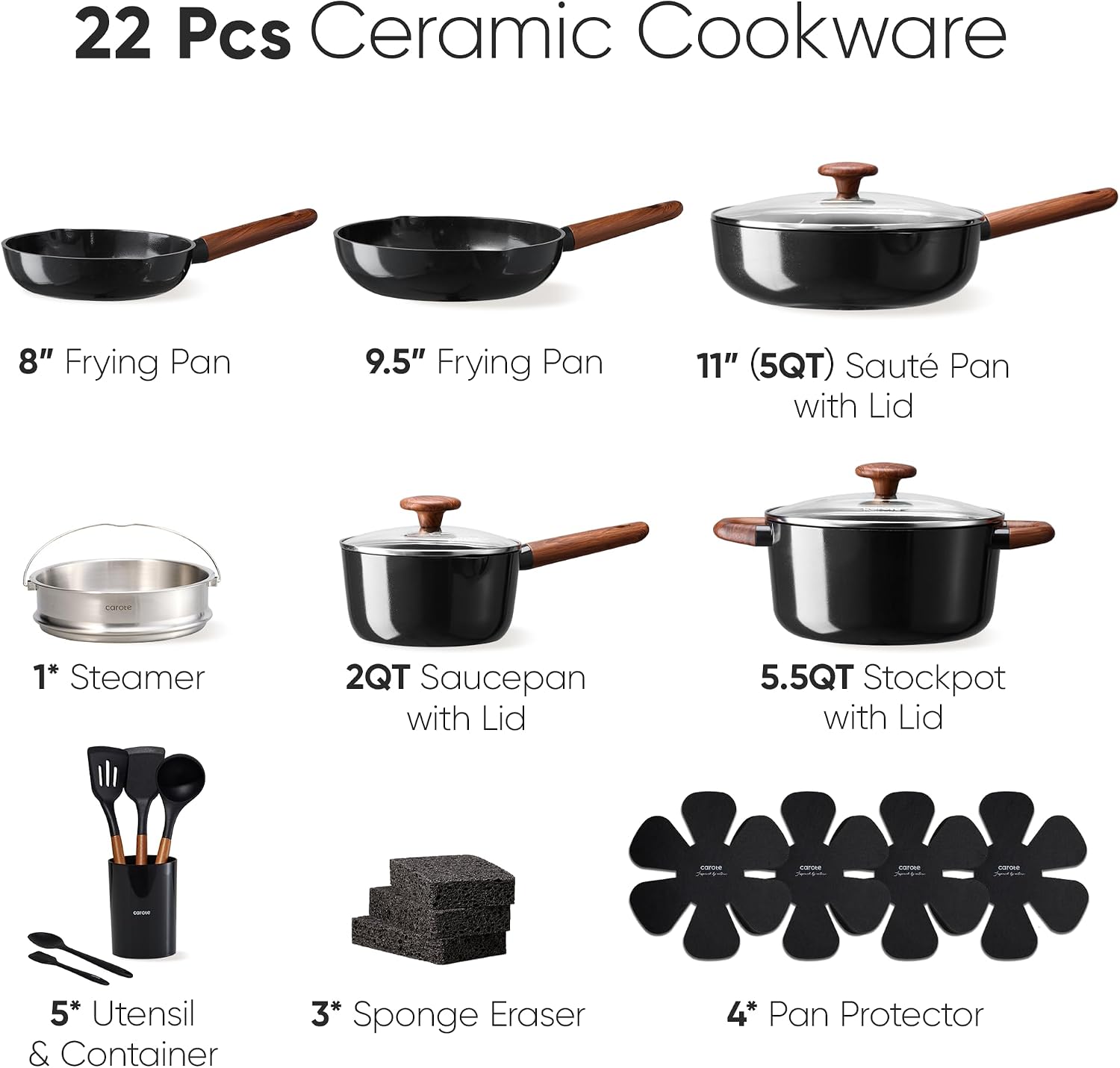Thumbnail 1 de CAROTE Ceramic Cookware Set: 19-Piece Pistachio Green Nonstick with Detachable Handles