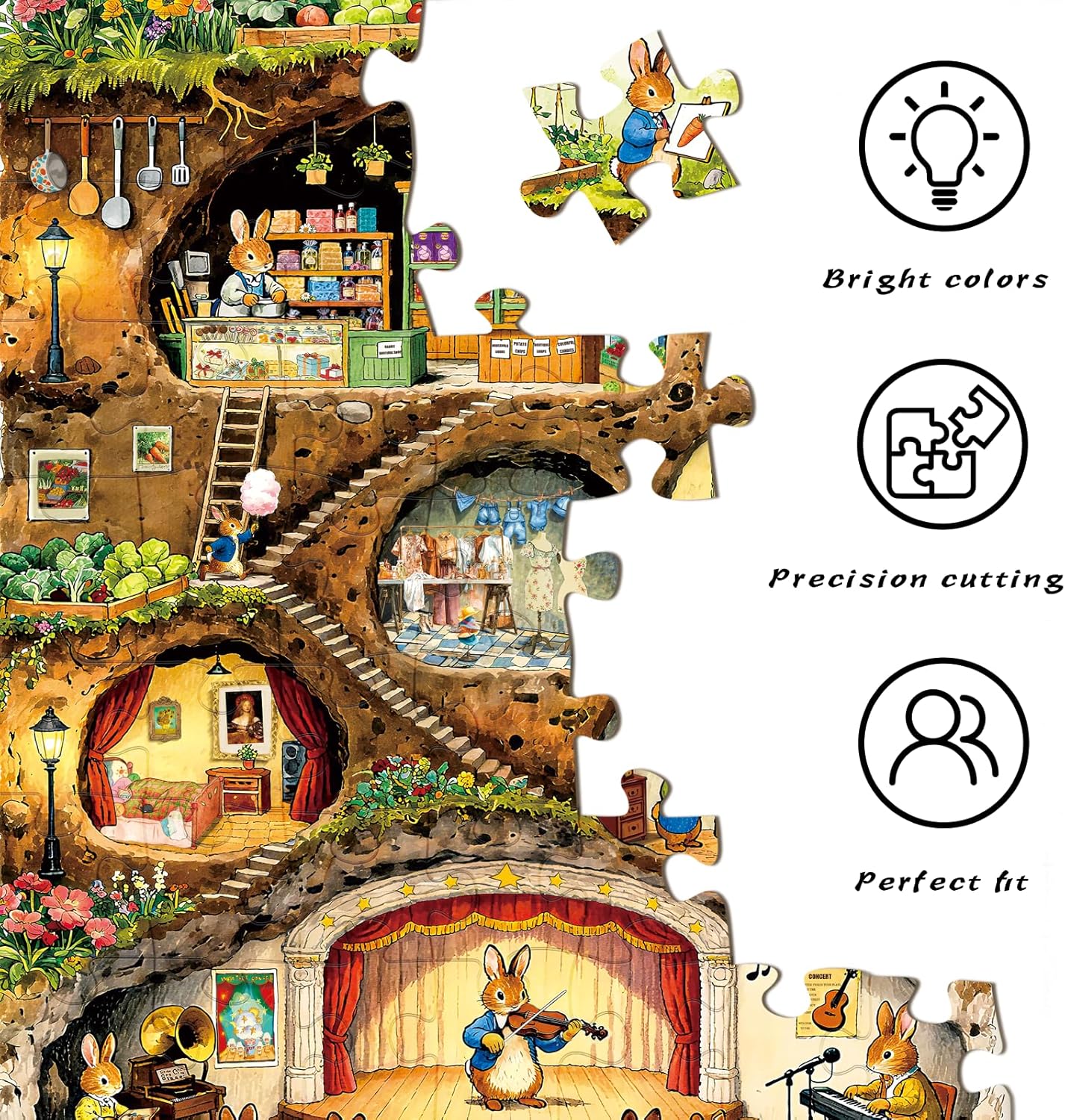 Thumbnail 5 de HUADADA 1000-Piece Jigsaw Puzzle: Bunny Burrow Town — Stress Relief & Relaxation for Adults