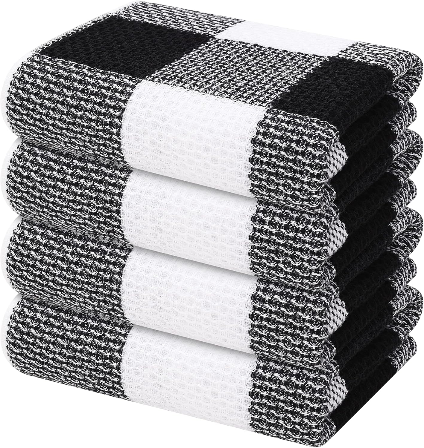Mordimy 100% Cotton Waffle Weave Kitchen Towels (13 x 28 in), Black & White Buffalo Check, 4-Pack