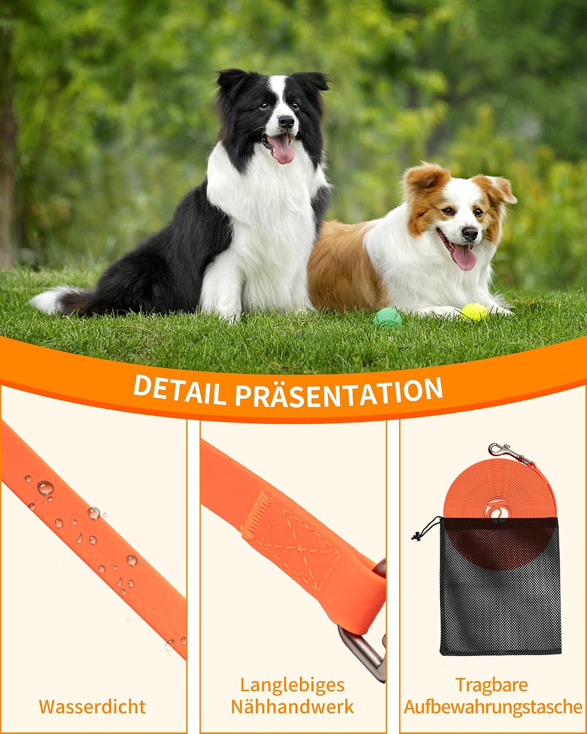 Thumbnail 3 de Toozey Schleppleine Hund 5–20 m Neon Orange