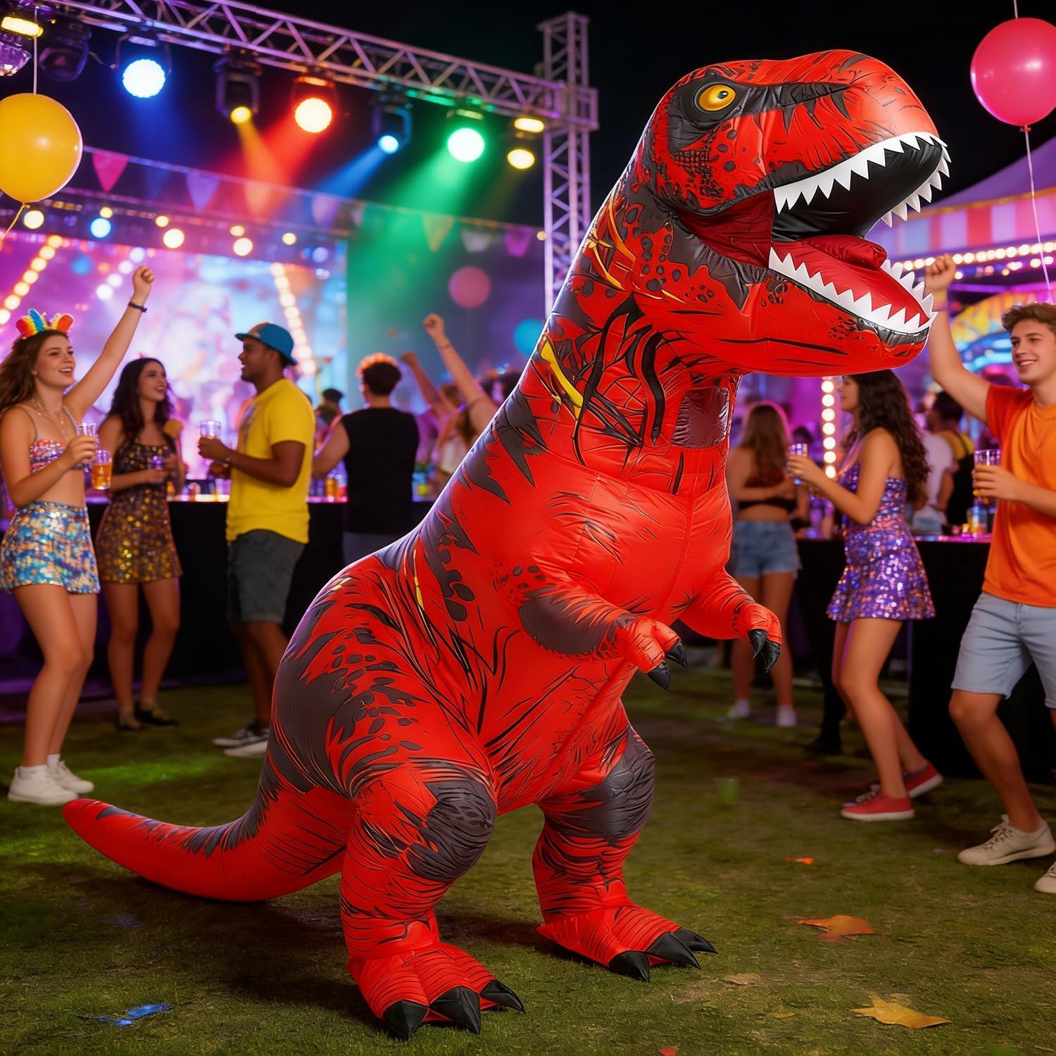 Detalle de JASHKE Inflatable Dinosaur Costume Adult: Red T-Rex Suit for Halloween and Fancy Dress