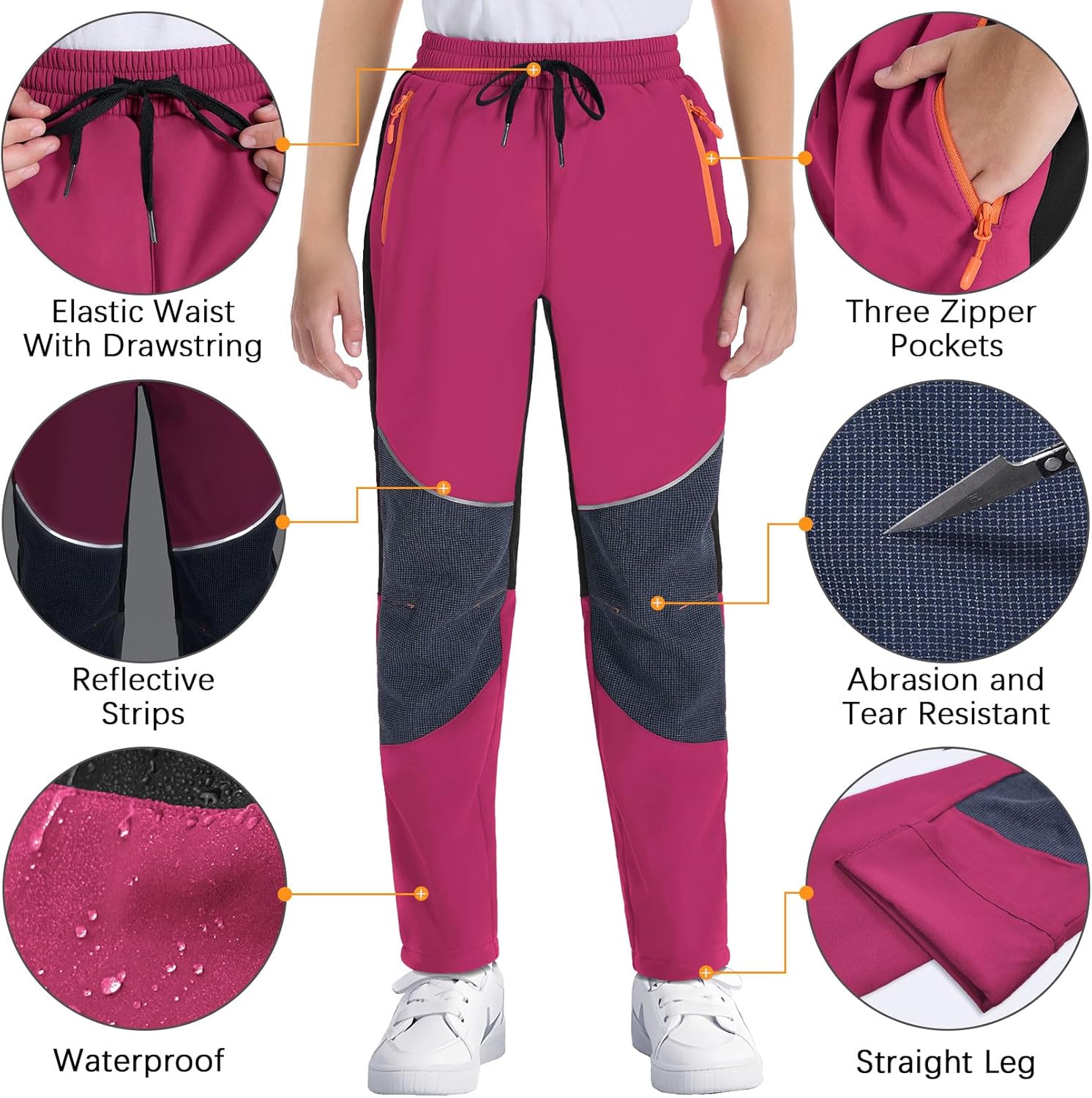 Detalle de ANGEL CITIZ Waterproof Trousers Kids – Lightweight 3-Pocket Cargo Joggers for Boys