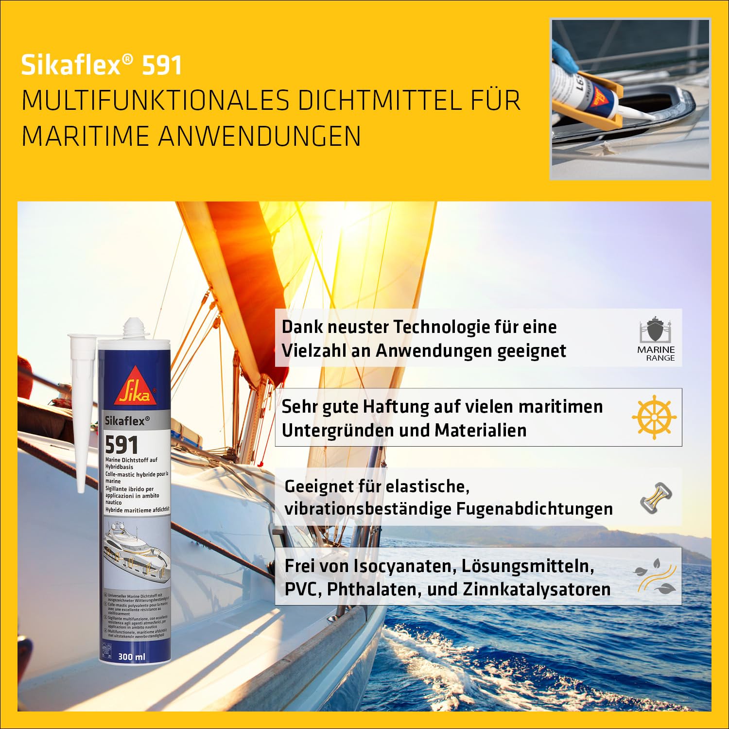 Thumbnail 2 de Sika Sikaflex 591 Weiß – witterungsbeständiger Dichtstoff für Marineanwendungen (300 ml)
