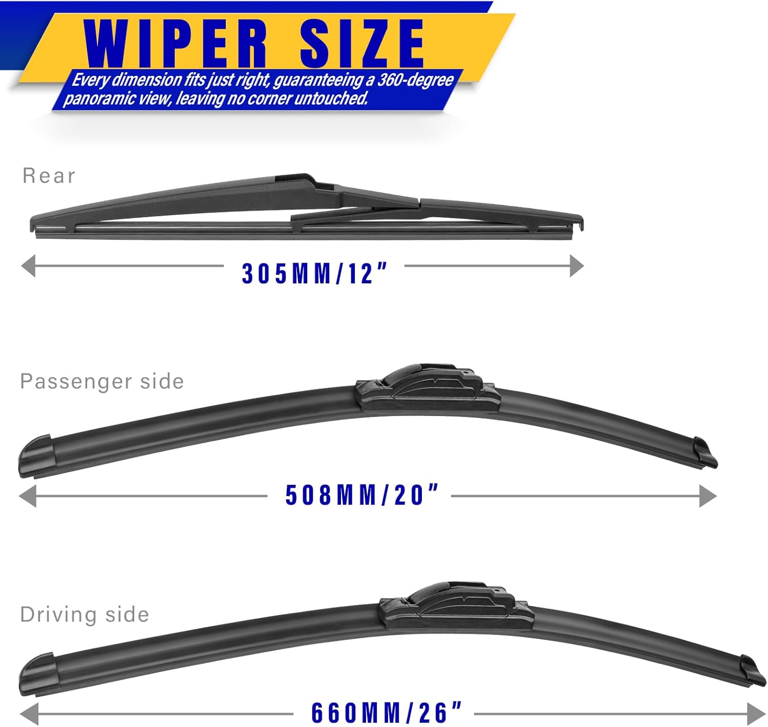 Detalle de 3 Wipers Replacement for 2021-2024 Toyota Sienna — OEM Front Windshield Blades (26/20/12) Set of 3