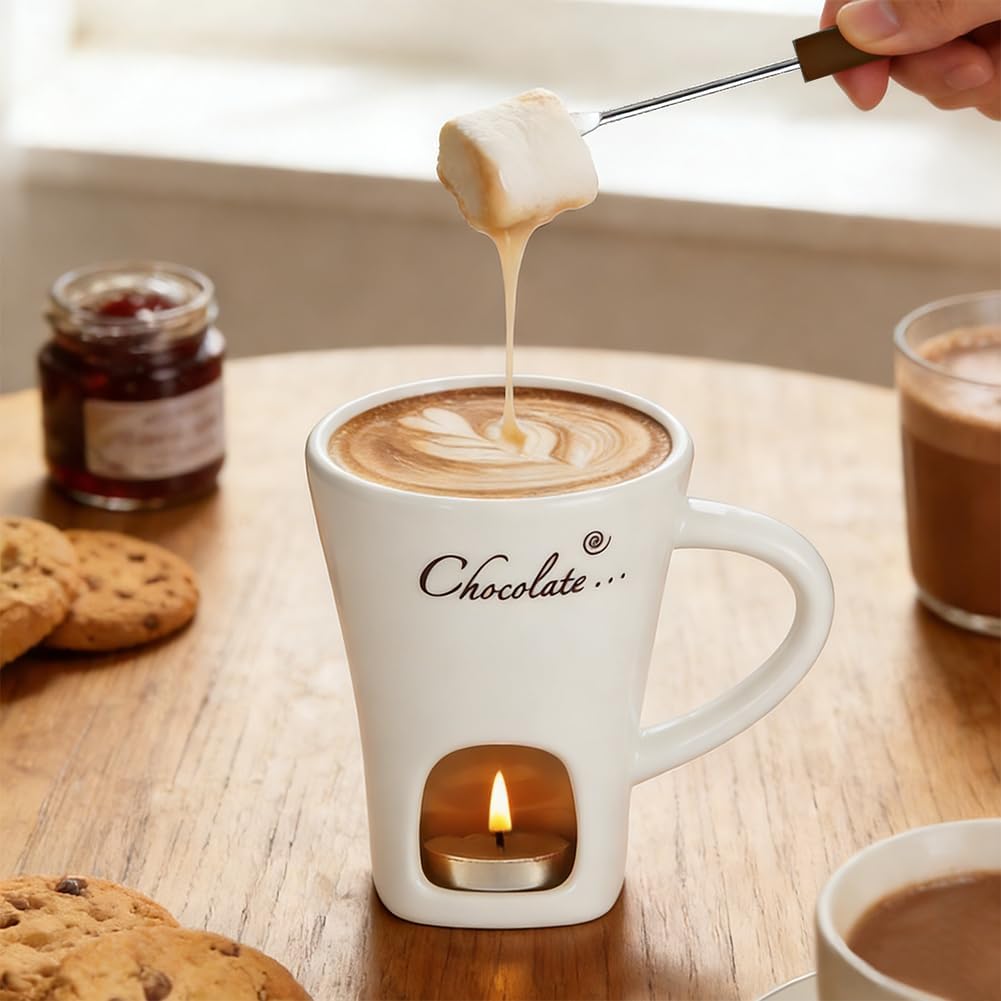Thumbnail 6 de Vicloon V-QKLRHL-WHT-FBA Ceramic Chocolate Fondue Mug, 130ml Candle-Heated