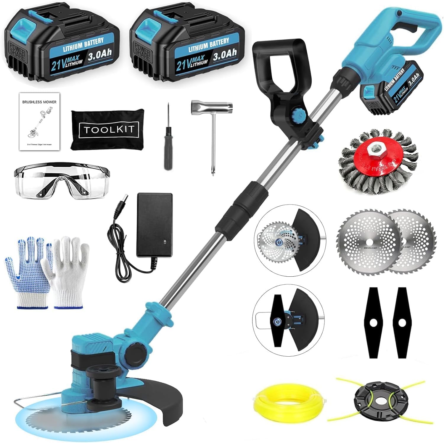 Akku-Rasentrimmer 4 in 1 für Makita-Akkus (2 x 21V, 4 Klingentypen) – elektrischer Freischneider & Kantenschneider