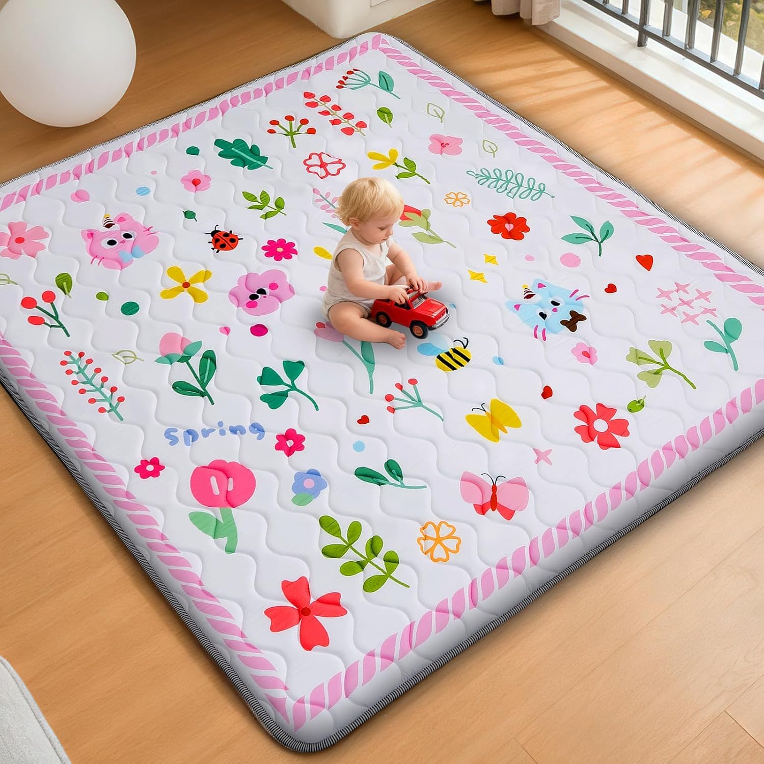 Detalle de RONGFA Baby Play Mat, 50 x 50-Inch Foam Pad, Non-Slip, Flower