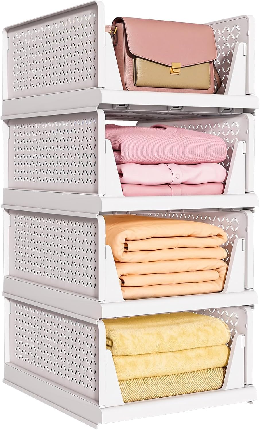 Detalle de NestOrganix 1 Stackable Closet Organizers, 4-Pack Foldable White Bins