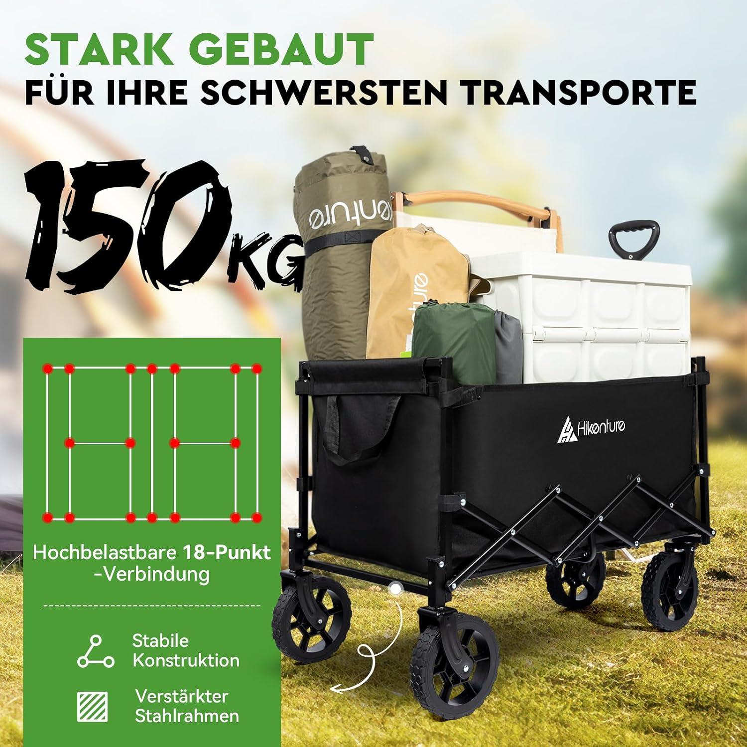 Detalle 2 de HIKENTURE L1195-A1 opvouwbare transportwagen, 140 l en 150 kg draagvermogen