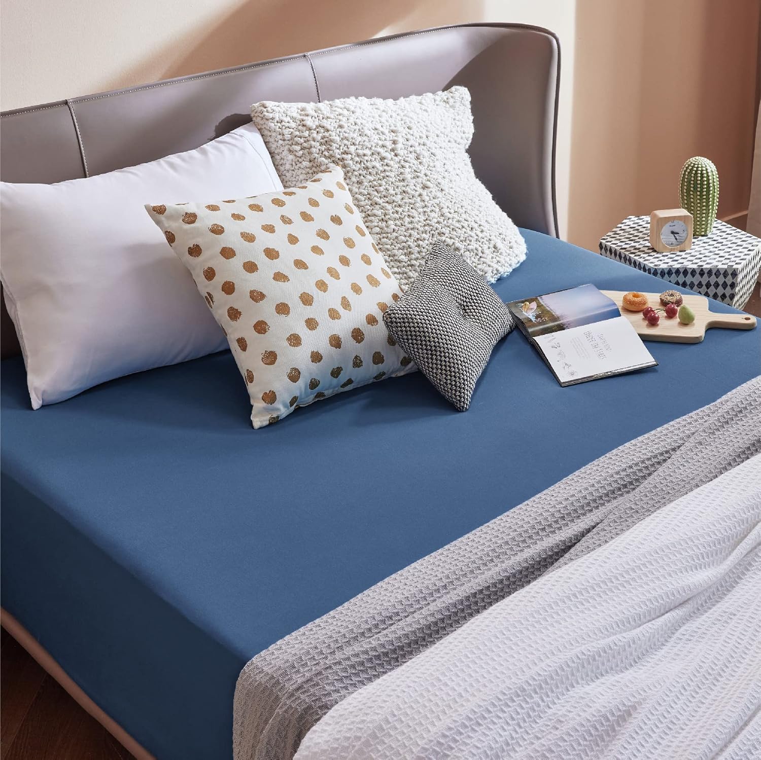Thumbnail 6 de Bedsure Double Fitted Sheet Deep – Extra Deep Pocket 40cm, Navy, 135x190cm