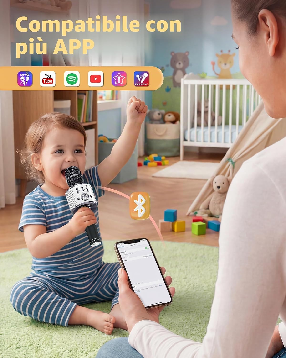 Detalle de BONAOK Microfono Karaoke cambia voce con luci e suoni per adulti, compatibile con iOS e Android (Grigio siderale)