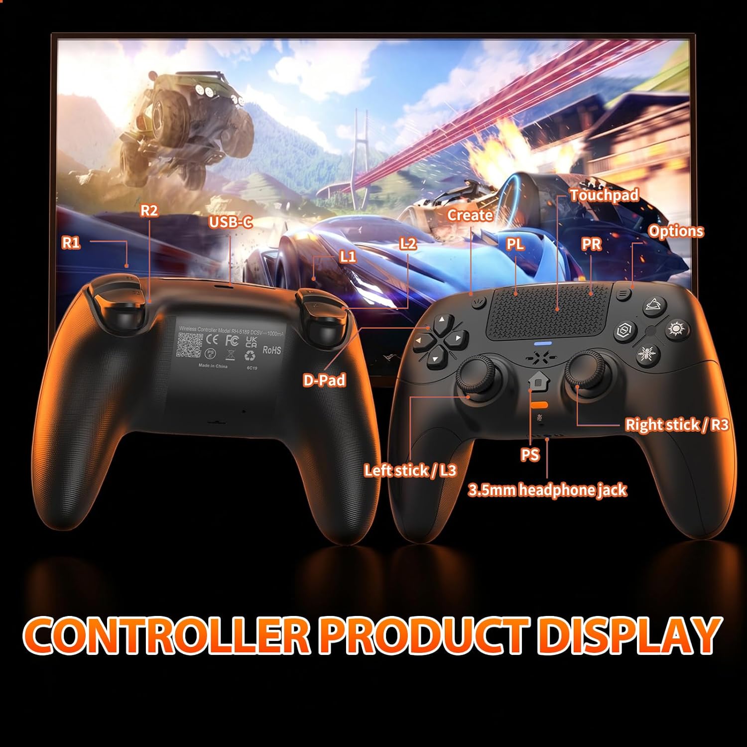 Thumbnail 6 de Nonbliep for PS5 Controller with Dynamic Response Triggers – Wireless, Quad-Motor Haptic, 2000mAh