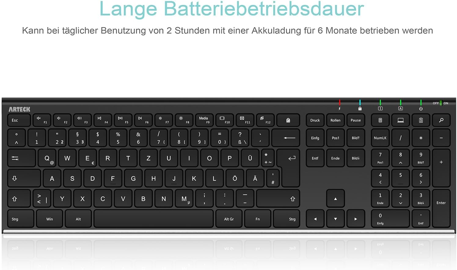 Thumbnail 4 de Arteck kabellose Tastatur QWERTZ Edelstahl 2,4 GHz
