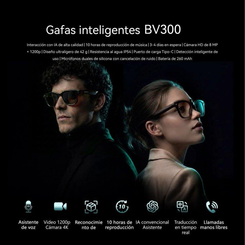Detalle 2 de Blackview BV300 Gafas Inteligentes: IA, cámara 8 MP y audio Hi‑Fi en un formato ultraligero