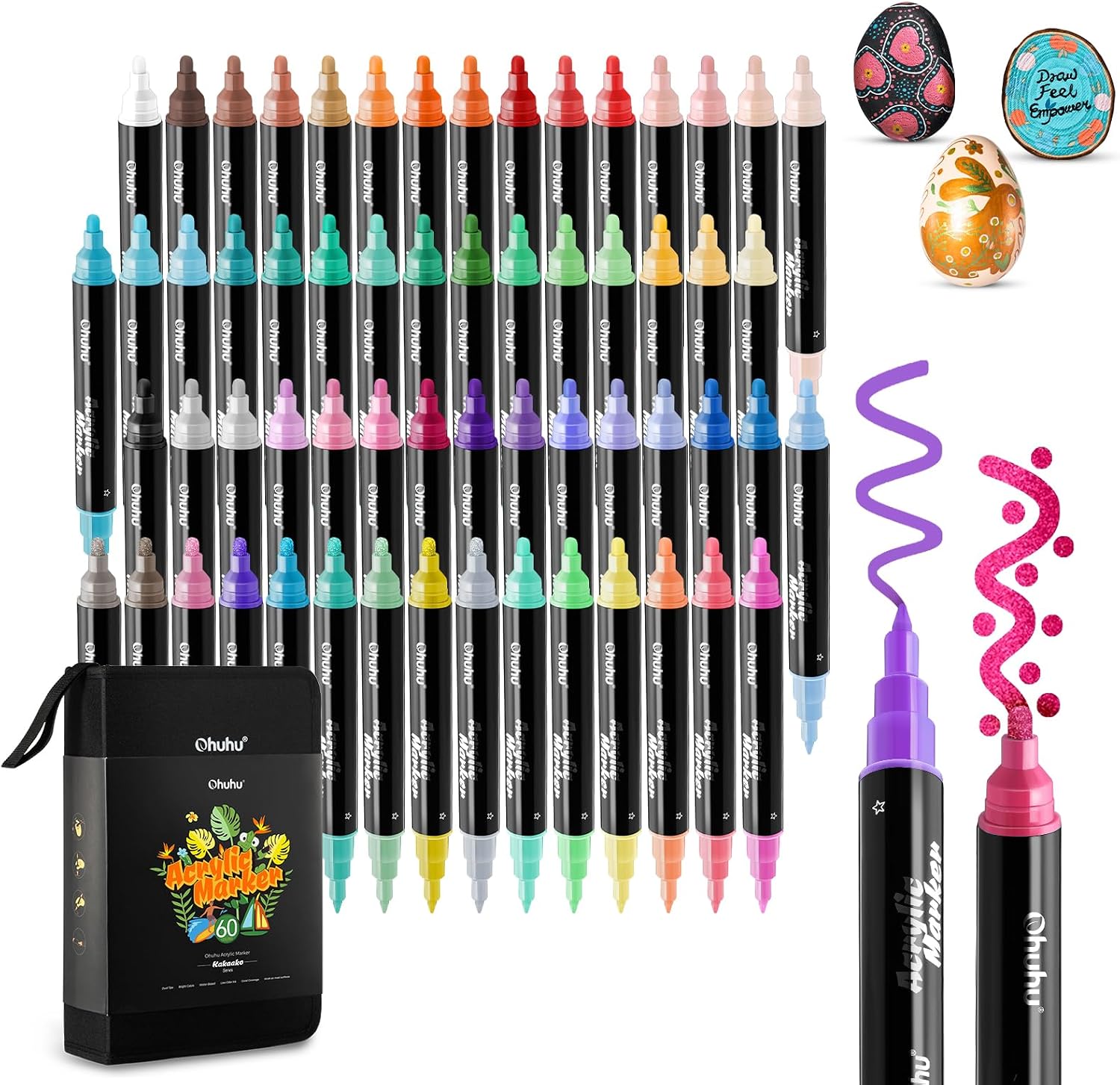 Ohuhu 60 Colour Acrylic Pens Dual Tips