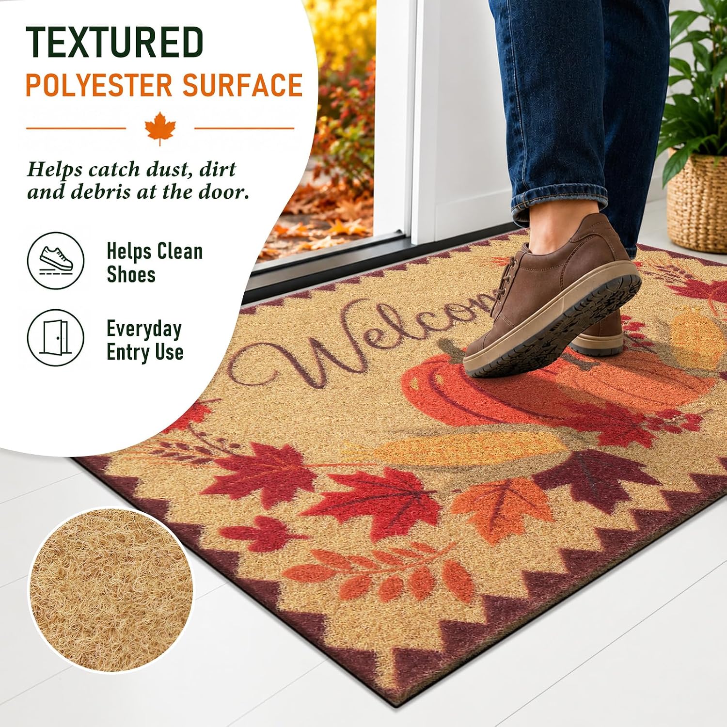 Thumbnail 2 de OLANLY 30" x 17" Front Door Mat, Low-Profile Polyester Pumpkin Design