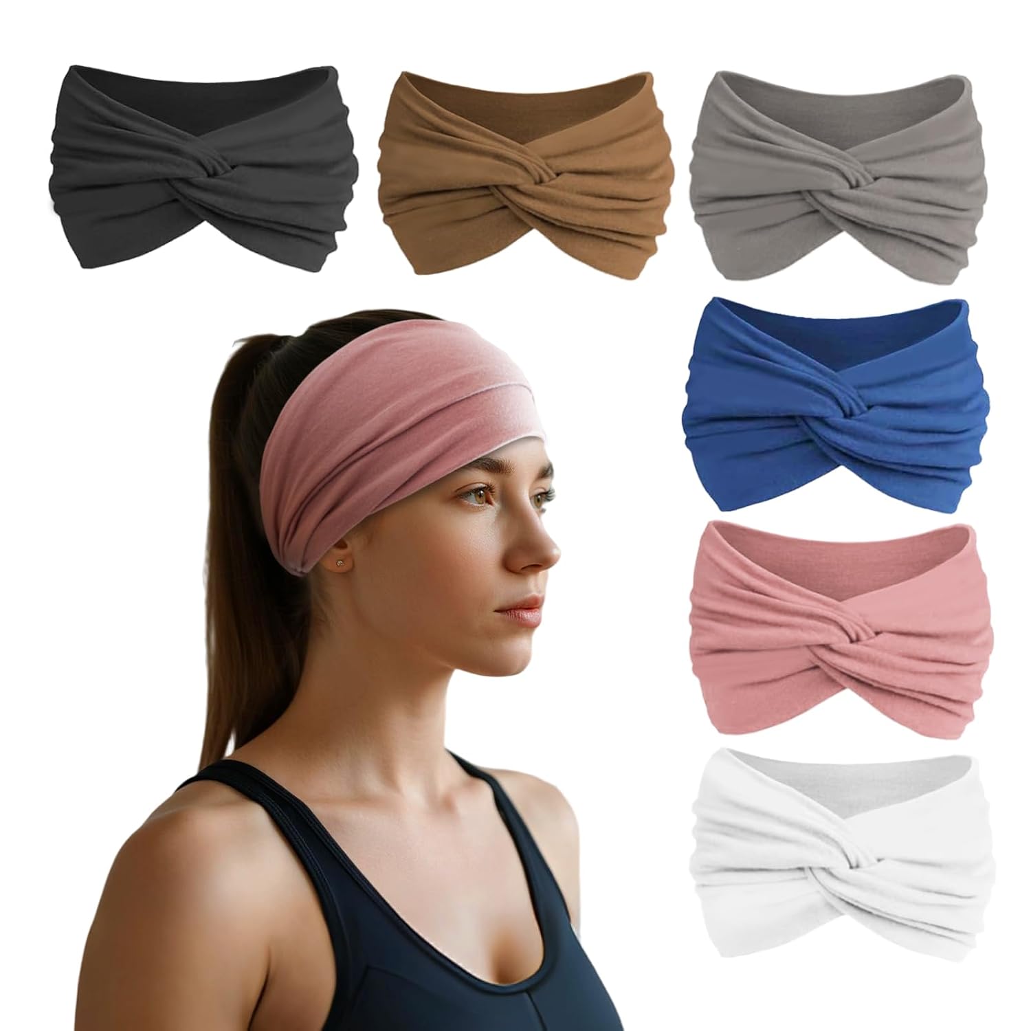 Detalle de HSEM Women's Wide Headbands, 6-Pack Soft Stretchy Non-Slip Hair Bands