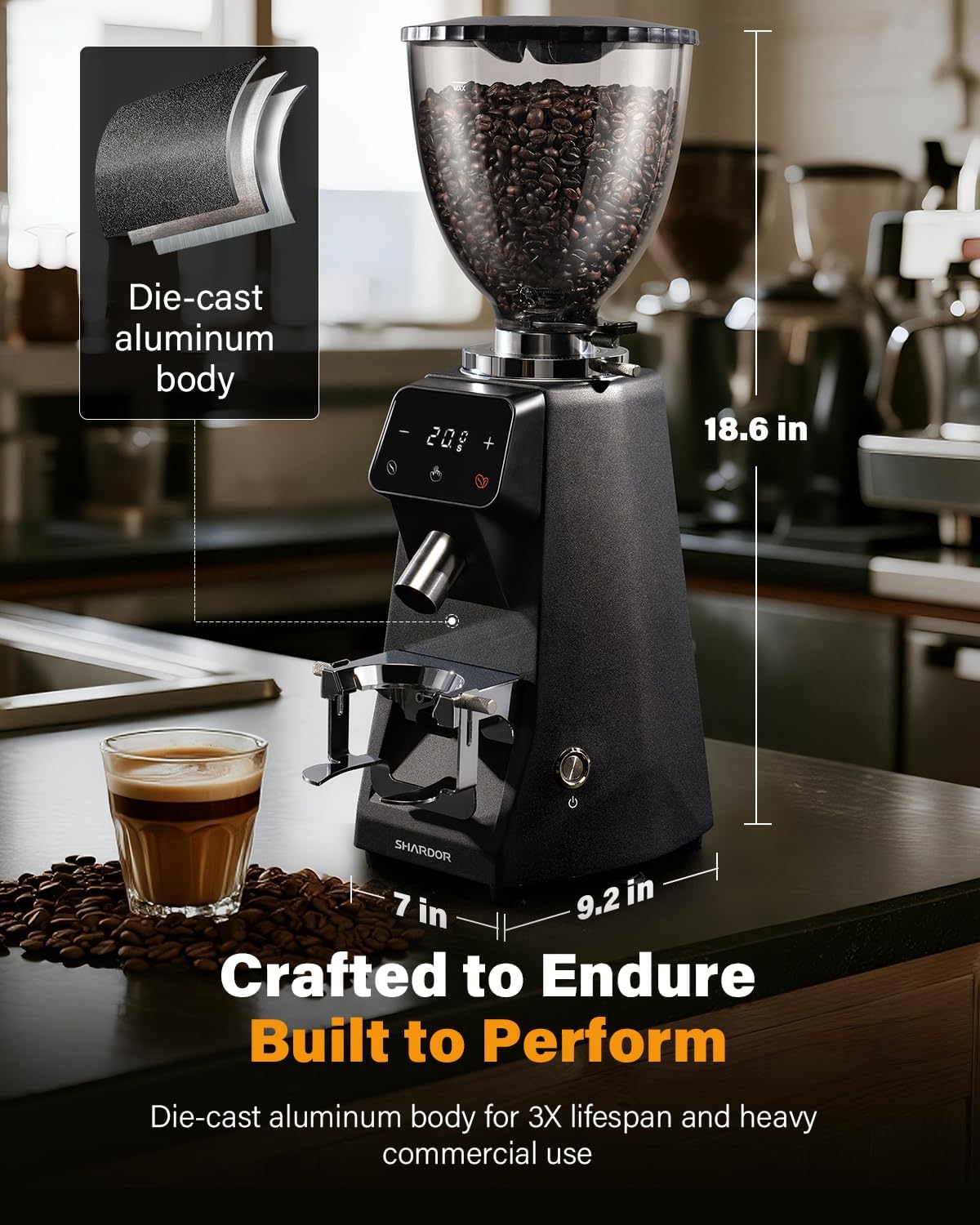 Detalle de SHARDOR 64mm Burr Coffee Grinder — Electric, 100-Setting Precision for Home and Pros