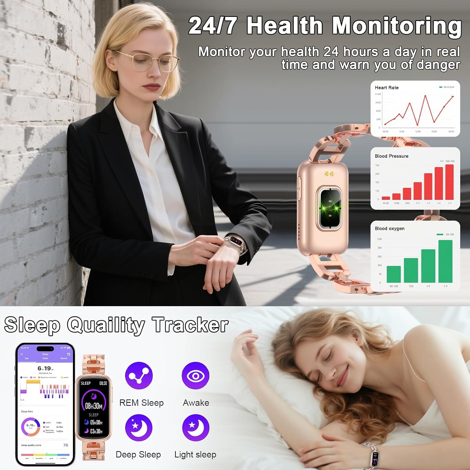 Detalle de Fitoncloud Smart Watches for Women – 1.47" Slim Fitness Smartwatch with BLE 5.3, 100+ Sports Modes and Health Monitoring