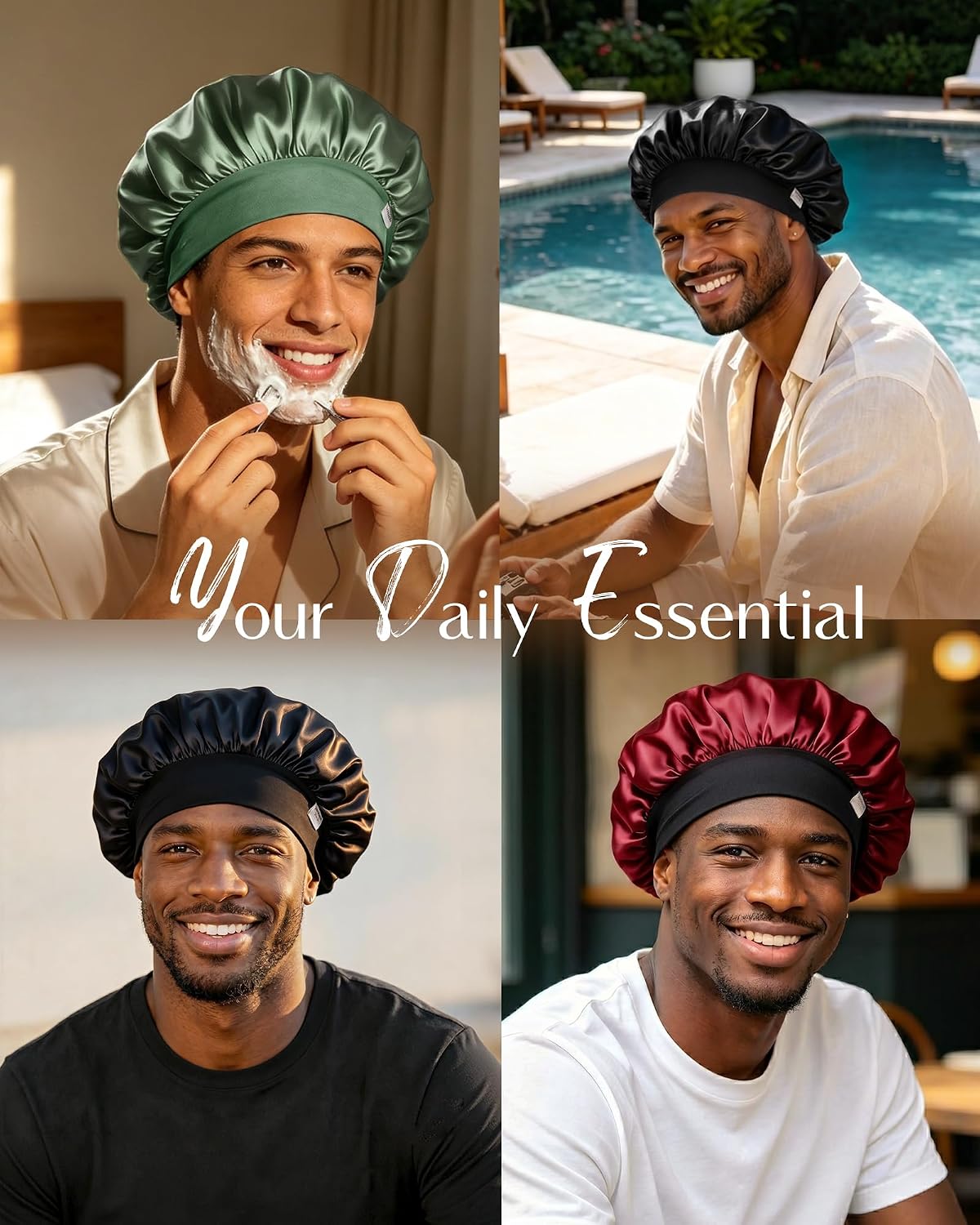 Detalle 2 de YANIBEST Small Satin Bonnet for Men, Double-Layer Night Cap with Stretchy Band