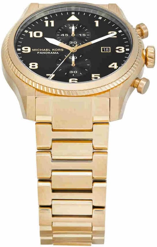 Detalle de Michael Kors Herren-Uhren Analog Quarz 32029933 – Edelstahlgehäuse, schwarzes Zifferblatt, 44 mm