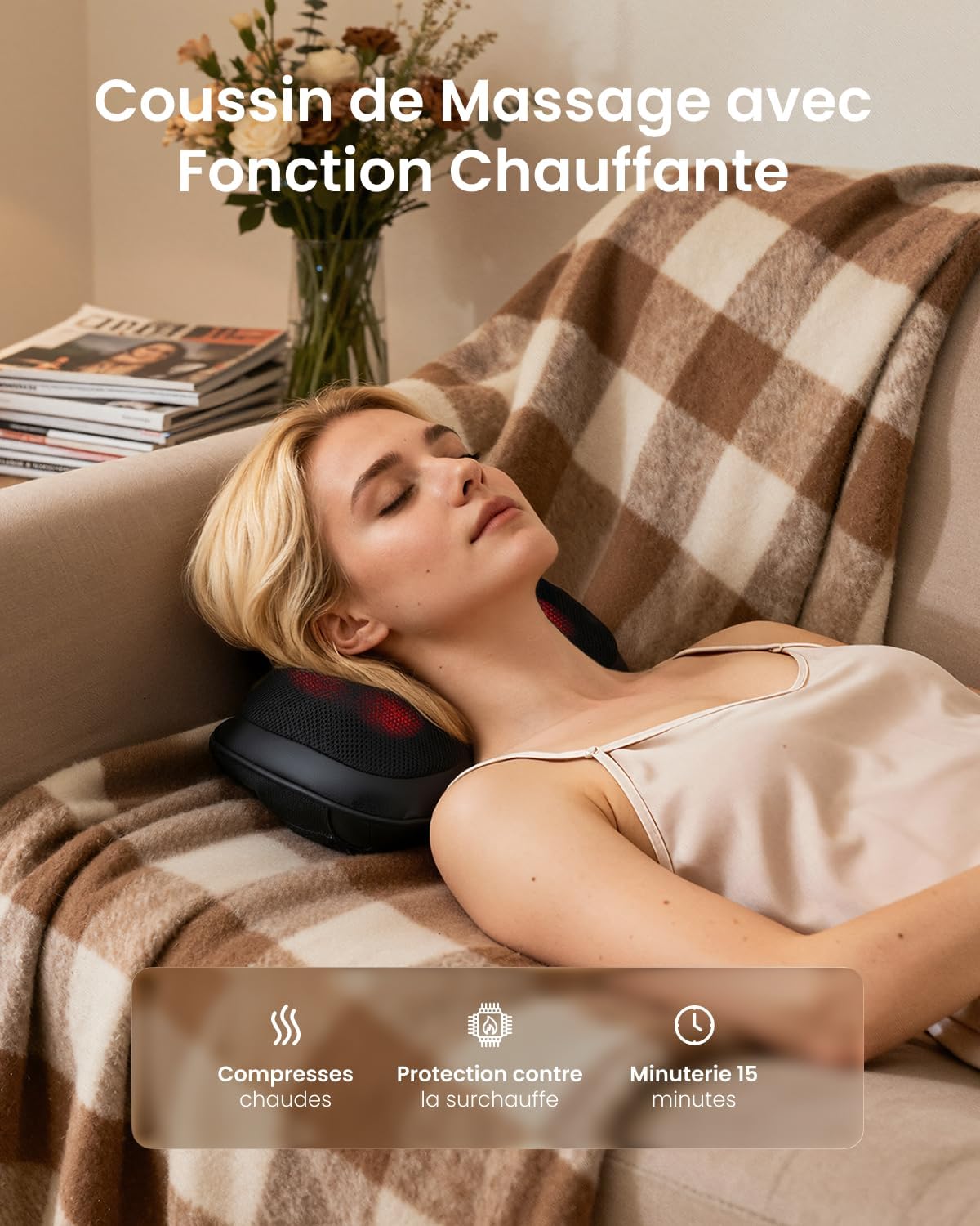 Thumbnail 2 de RENPHO Coussin de massage Shiatsu ultra-mince avec chauffage et 3 vitesses pour le cou et le dos