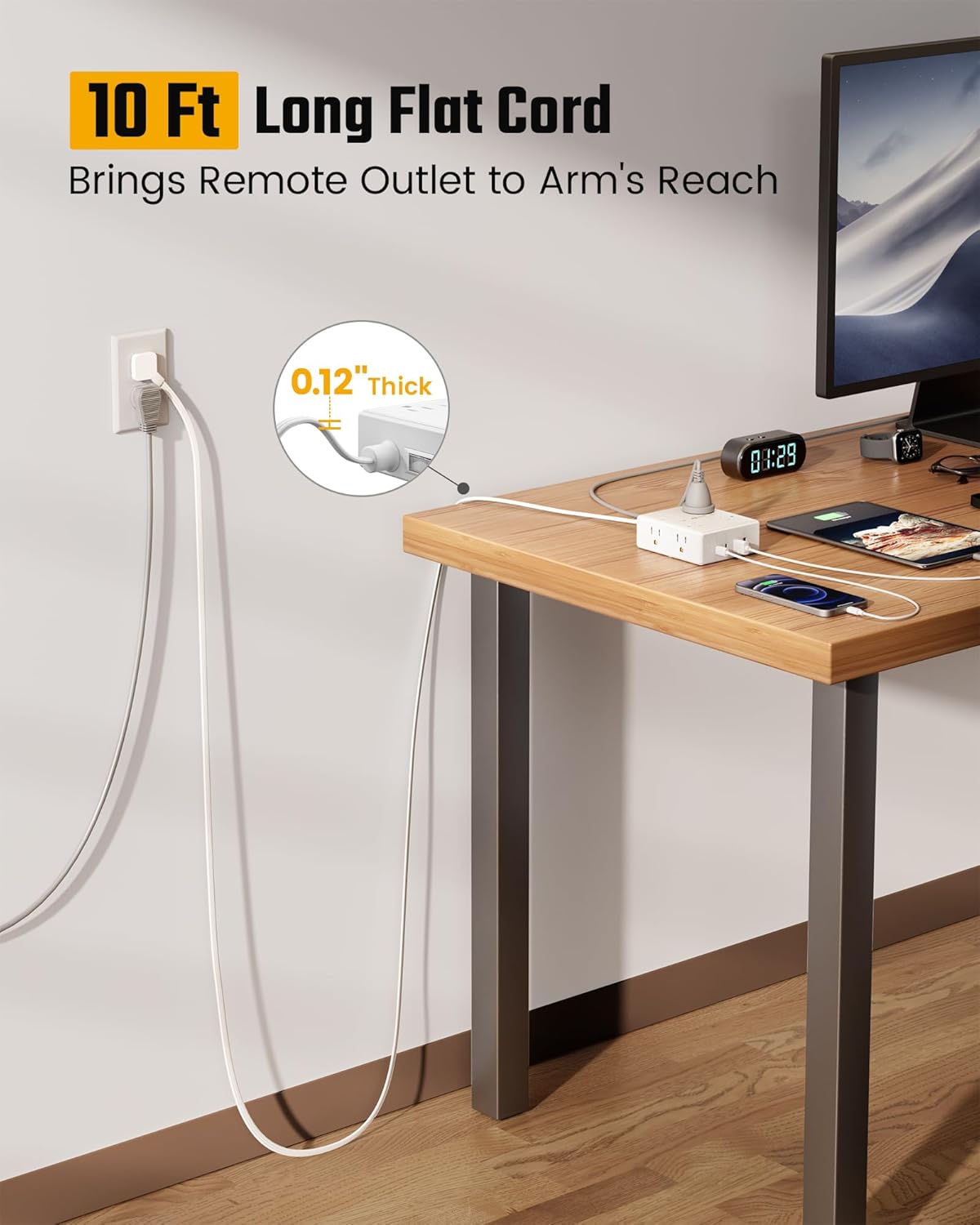 Detalle 2 de 10ft Power Strip Surge Protector with 8 Outlets & 4 USB ๐