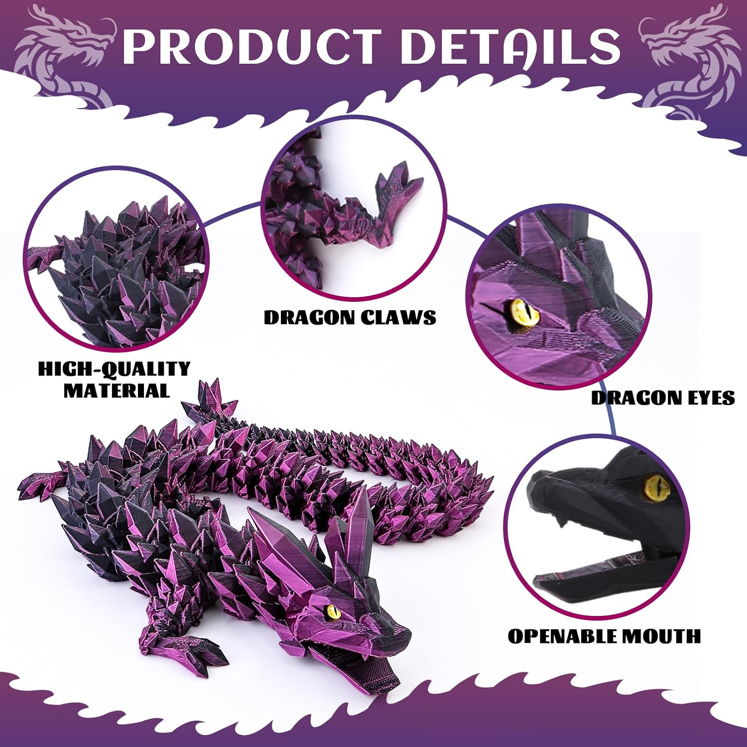 Detalle 1 de 24 inch 3D Printed Dragon Toy Fidget