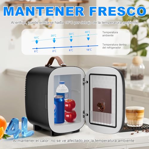 Detalle de Enventor 4L Nevera Pequeña: refrigerador y calentador portátil 12V/220V, negro