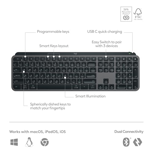 Detalle 2 de Logitech MX Keys S Wireless Keyboard Low Profile Fluid Precise - Graphite