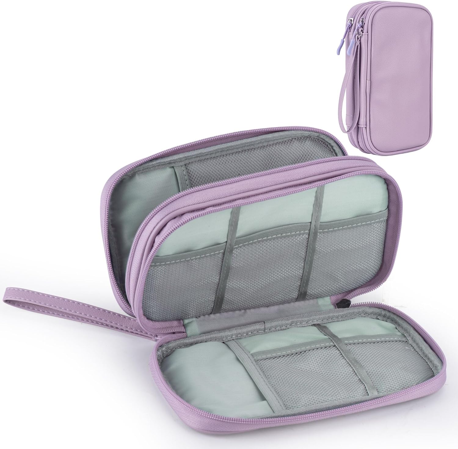 Thumbnail 6 de Arae Elektronik-Zubehör-Organizer „Travel Essentials“ – doppelschichtige Kabeltasche für Ladegerät, USB & SD-Karten (blau, L)