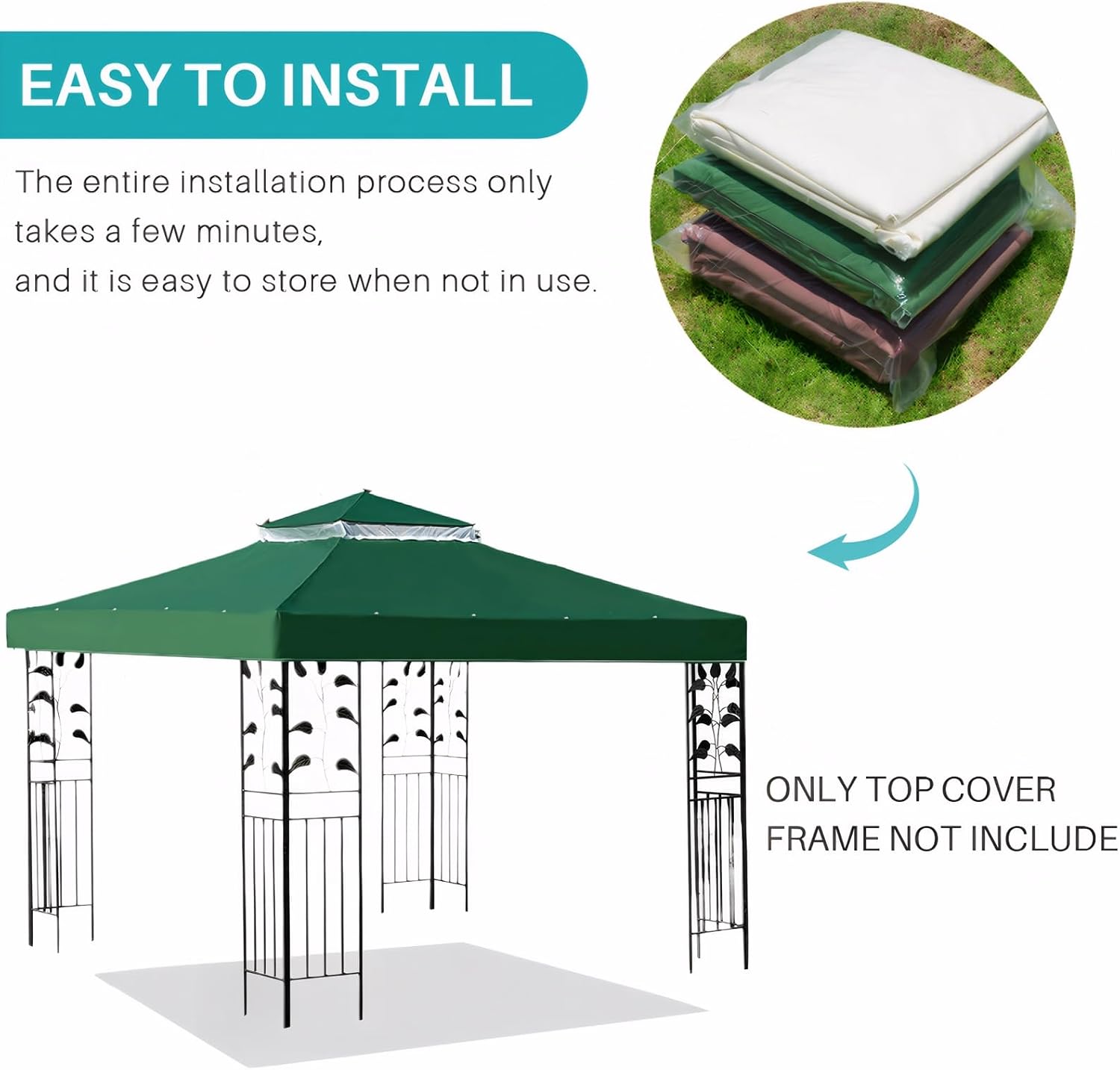 Thumbnail 4 de OKYUK Tetto di Ricambio per Gazebo 3x3 m – Impermeabile, Doppio Tetto e Protezione UV, Verde