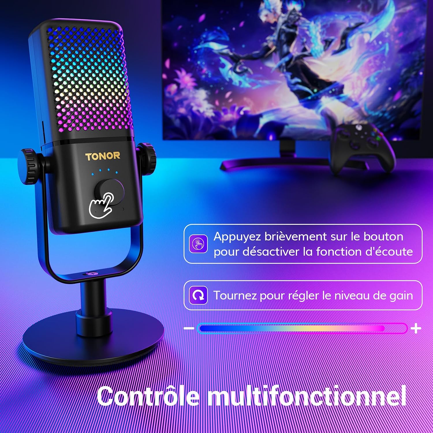 Detalle 2 de TONOR TCX3-gamingmicrofoon voor Xbox met RGB en tot 30 uur batterijduur