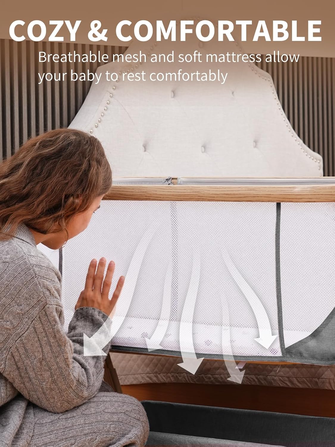 Detalle de Jestonten QQ001A 3-in-1 Bedside Bassinet with Adjustable Height